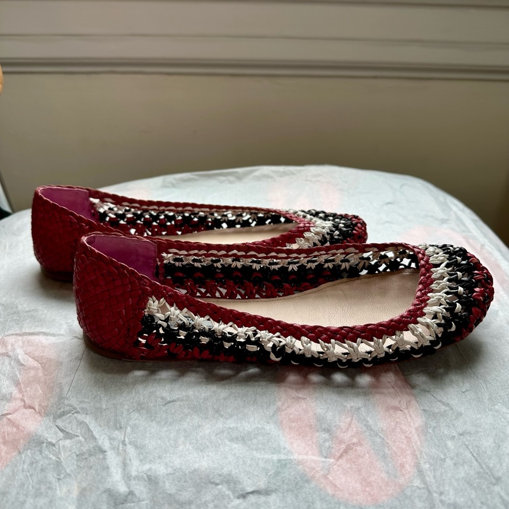 Prada Red and Black Flats with Intricate Trim - Picture 3 of 6